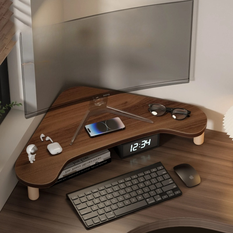 Monitor Riser Wood - Corner Computer Stand, Triangle Monitor Riser