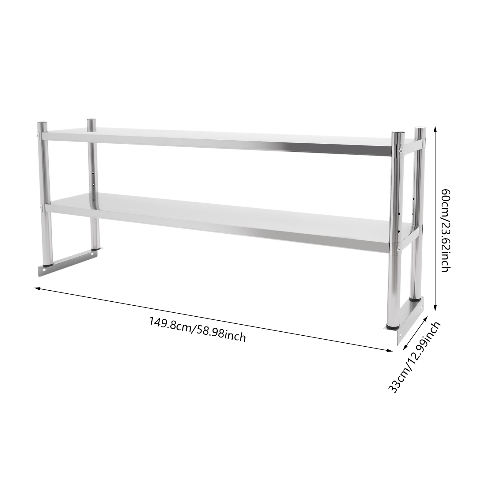 Monitor Riser Wood - Stainless Steel Shelving, 2 Tier Adjustable