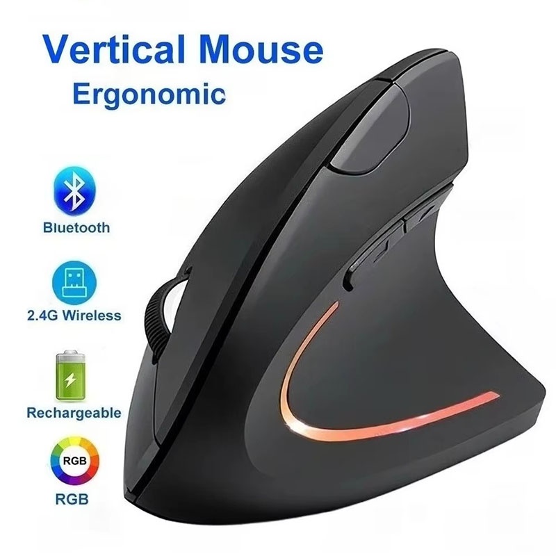 Desk Setup For Studying - Ergonomically Compliant Vertical Mouse 2.4GHz Bluetooth