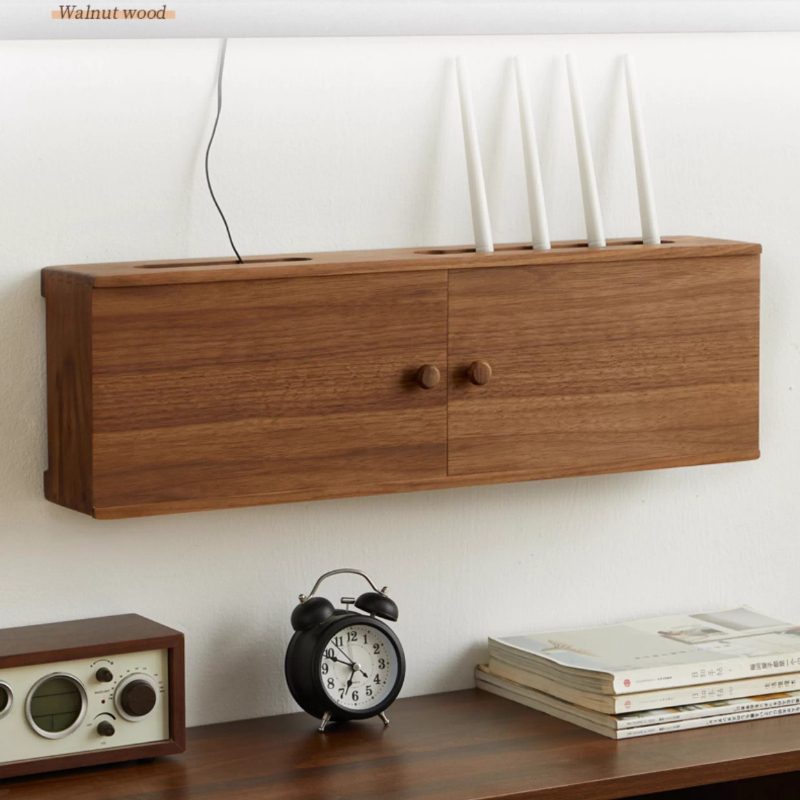 Cable Box Organizer - Solid Wood Router Organizer with Wall