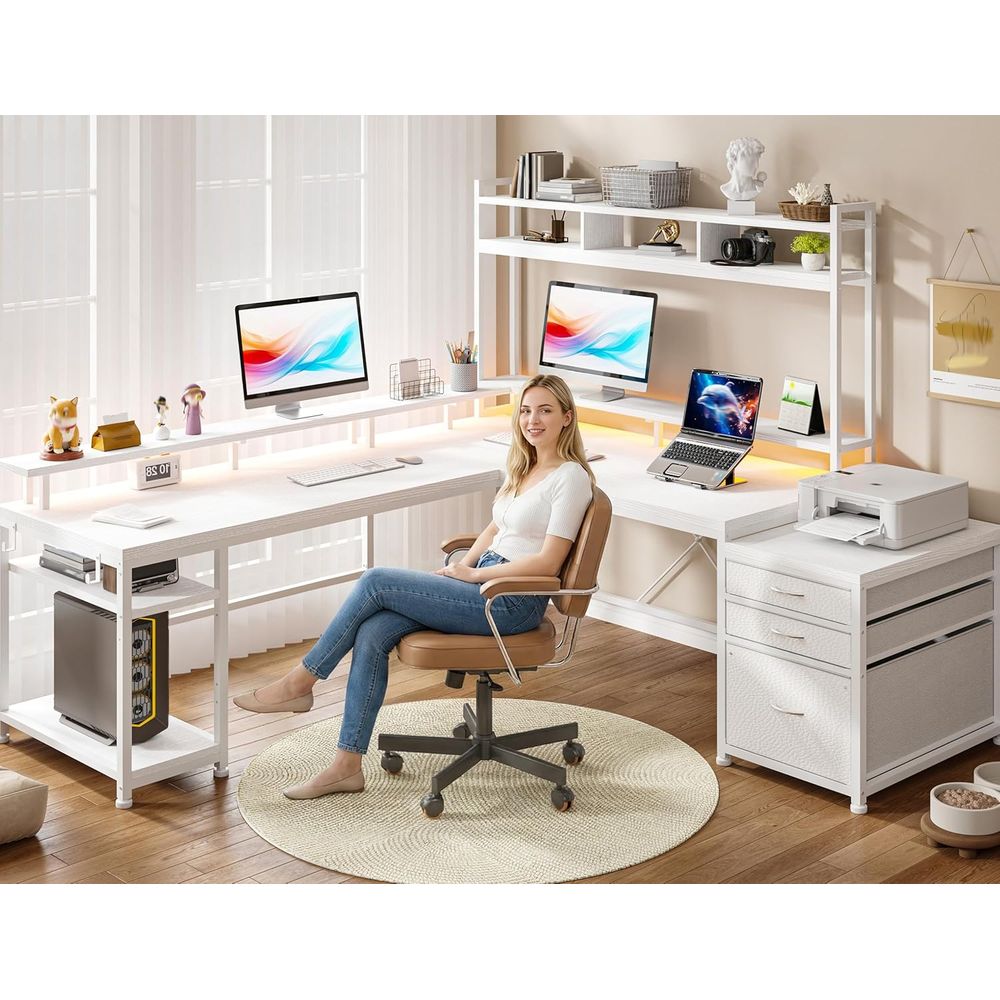 104-inch L-Shaped Desk for Dua - Desk Setup Dual Monitor review and price