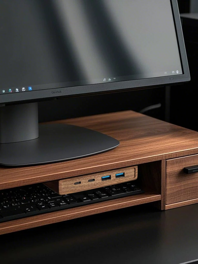 USB 3.2 Hub with Self-Adhesive - Monitor Riser Wood review and price