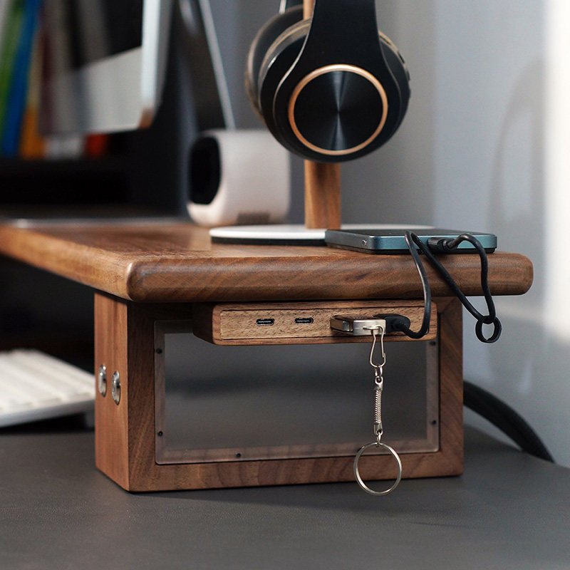 USB 3.2 Hub with Self-Adhesive - Monitor Riser Wood review and price