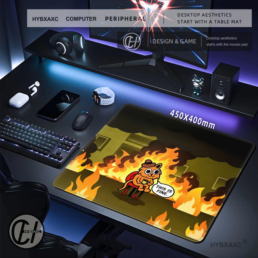 HYBXAXC This Is Fine Cat Meme  - Desk Setup Or Set Up review and price